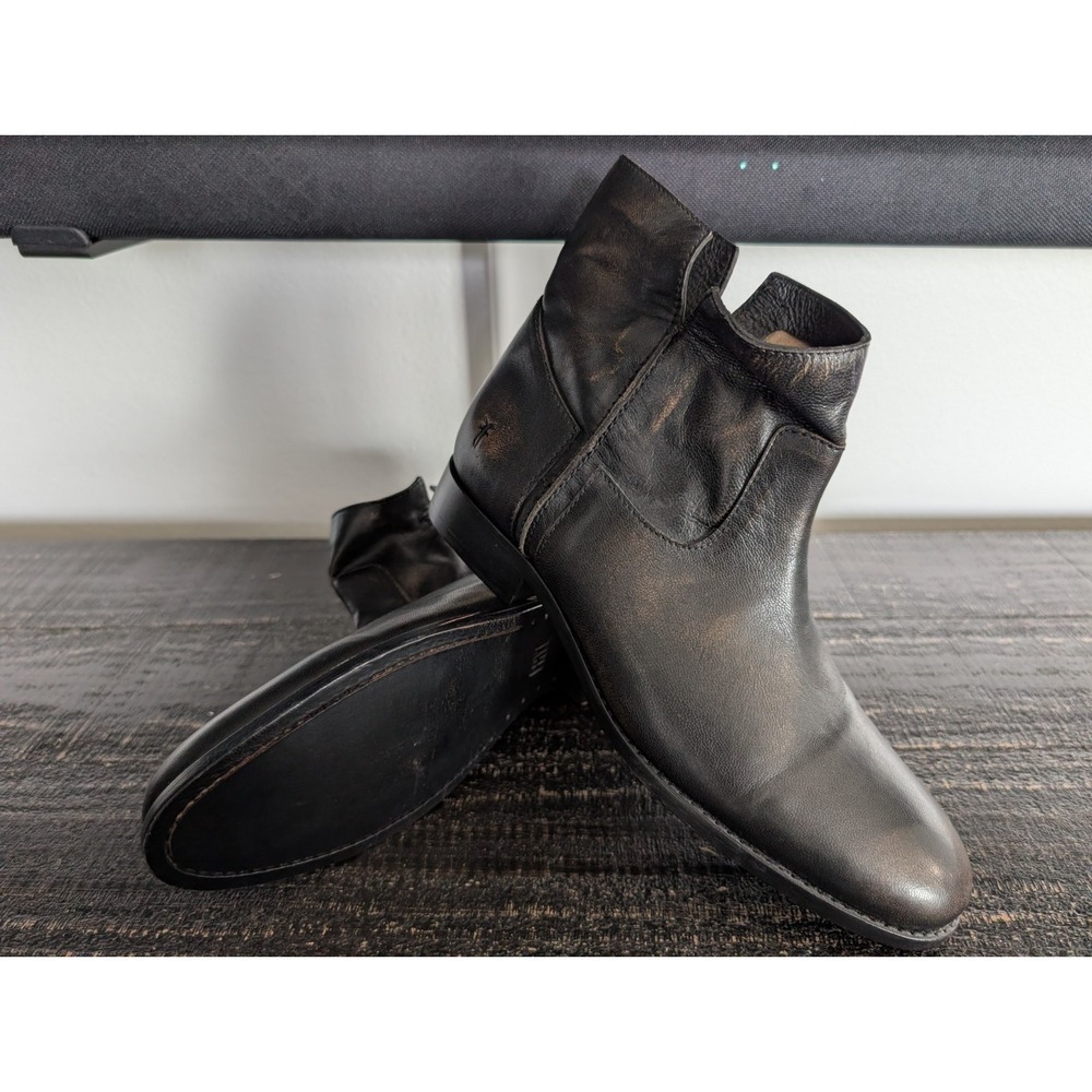 Frye Melissa Slouch Leather Ankle Boots Black / Brown‎ Size 9 B EUC